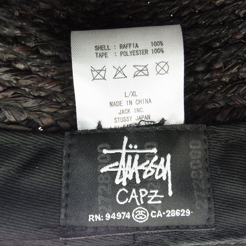 STUSSY ステューシー SS ロゴリボン 麦わら帽子 ストローハット ダークブラウン系 L/XL【中古】