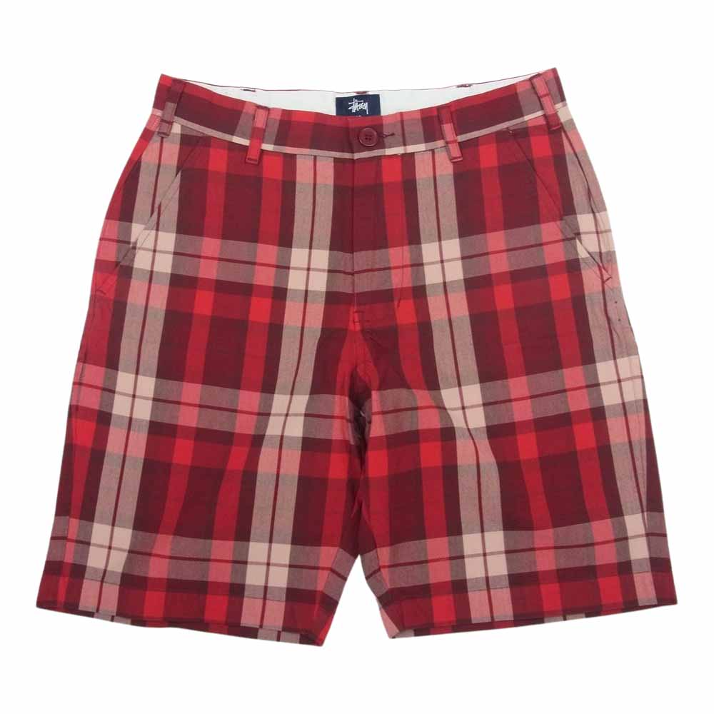 STUSSY ステューシー 紺タグ チェック柄 ショーツ ハーフパンツ レッド系 30【中古】