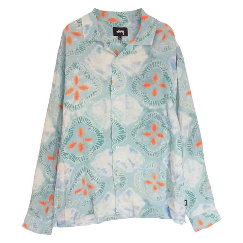 STUSSY ステューシー Sonoma Dye Pattern Shirt オープンカラー 長袖 レーヨン シャツ S ライトブルー系 S【中古】