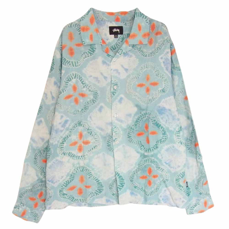 STUSSY ステューシー Sonoma Dye Pattern Shirt オープンカラー 長袖 レーヨン シャツ M ライトブルー系 M【中古】