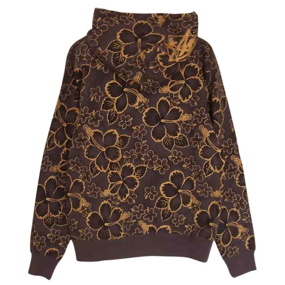 STUSSY ステューシー ハイビスカス柄 ジップアップ スウェット パーカー グレー チャコール系 S【中古】