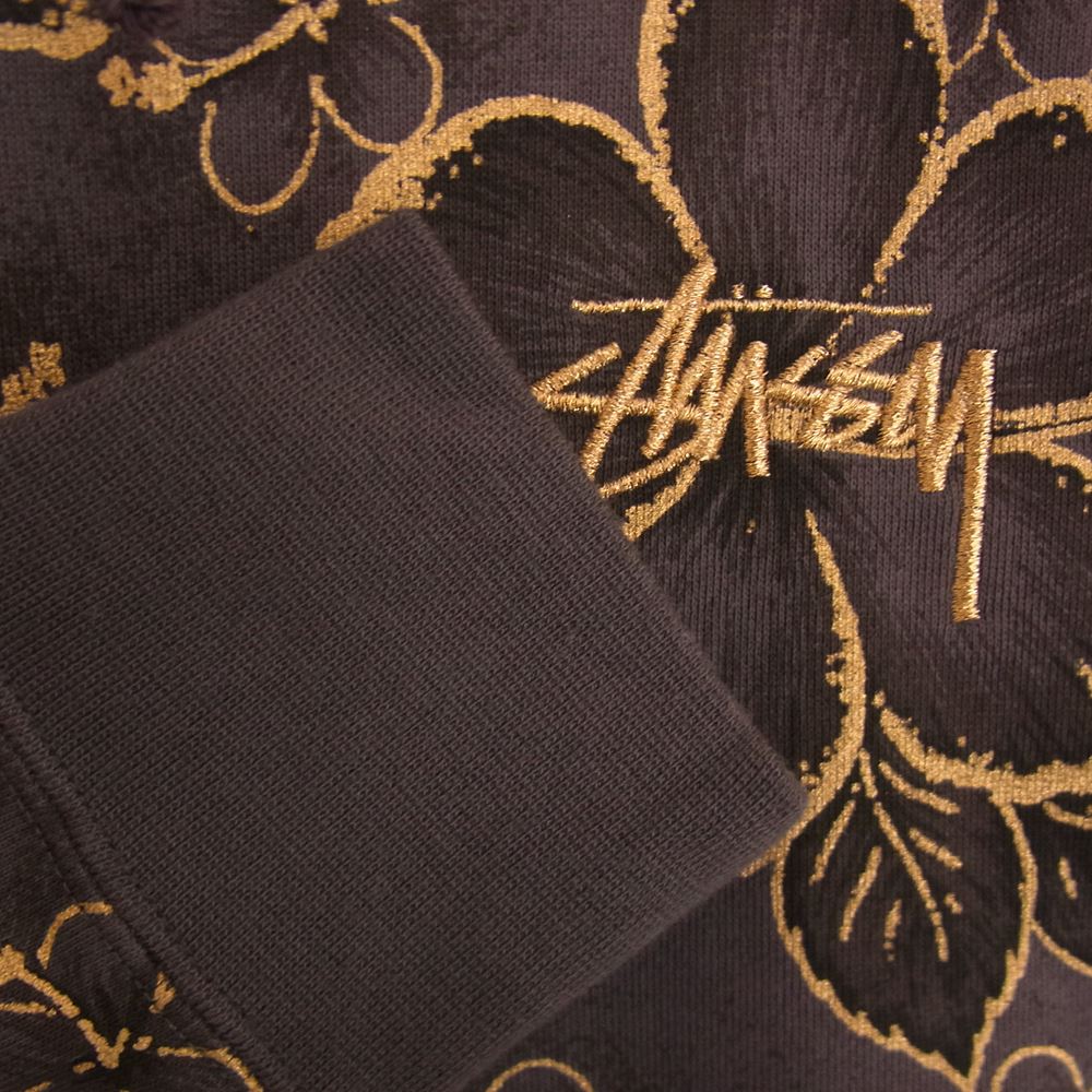 STUSSY ステューシー ハイビスカス柄 ジップアップ スウェット パーカー グレー チャコール系 S【中古】