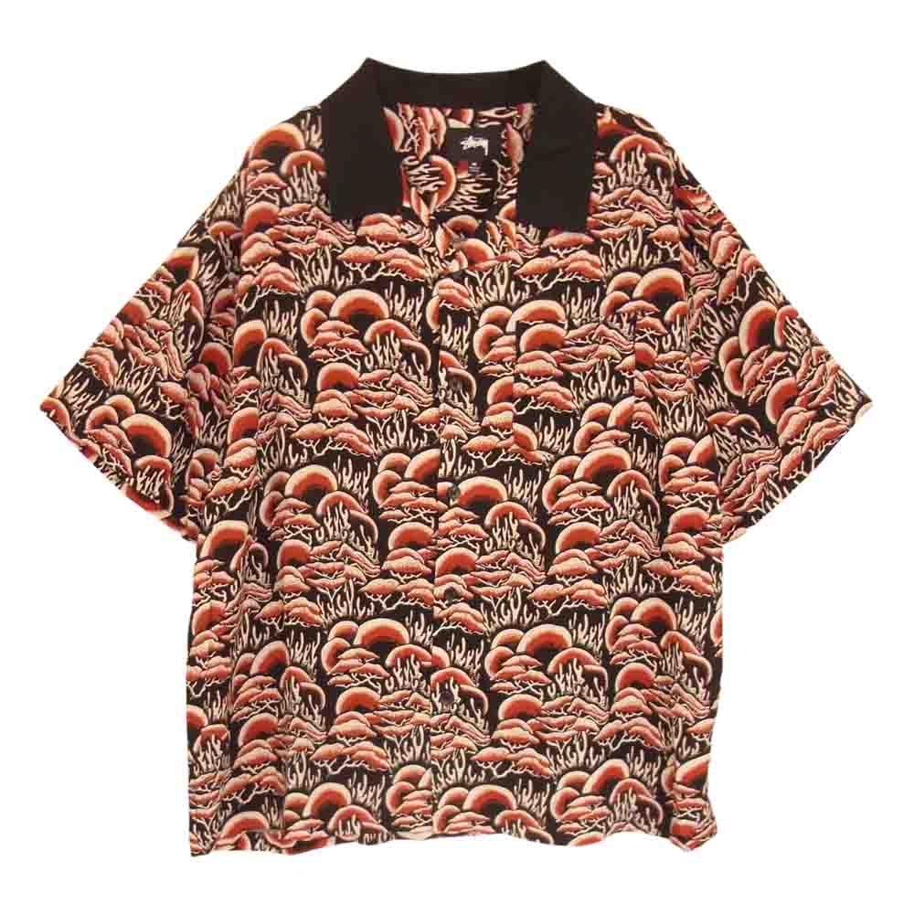 STUSSY ステューシー CORAL PATTERN SHIRT オープンカラー レーヨン 半袖 シャツ レッド ブラック系 レッド系 M【中古】