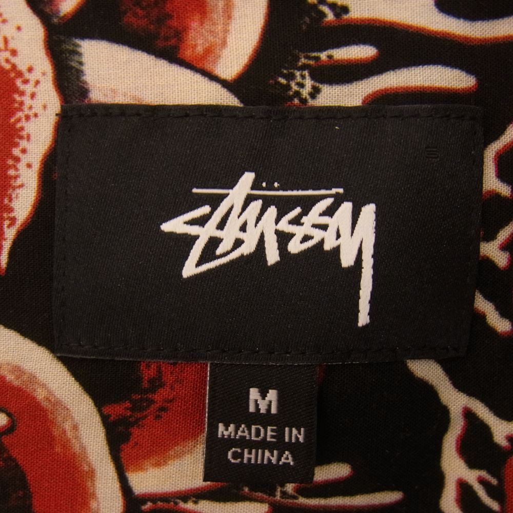 STUSSY ステューシー CORAL PATTERN SHIRT オープンカラー レーヨン 半袖 シャツ レッド  ブラック系 レッド系 M【中古】