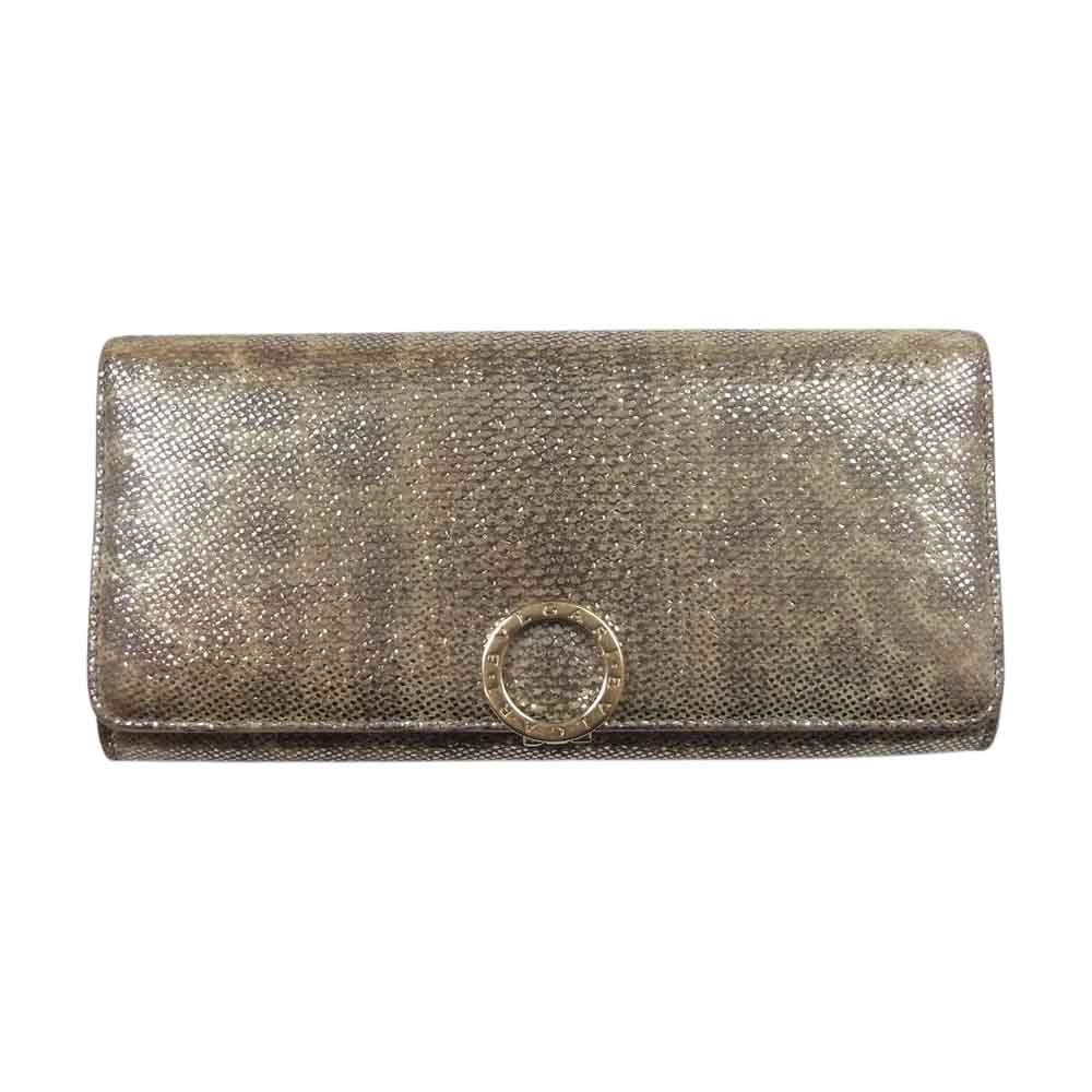 BVLGARI ブルガリ ゴールド金具 カルングスキン コンチネンタル レザー ミルキーオパール ロングウォレット ゴールド系【中古】