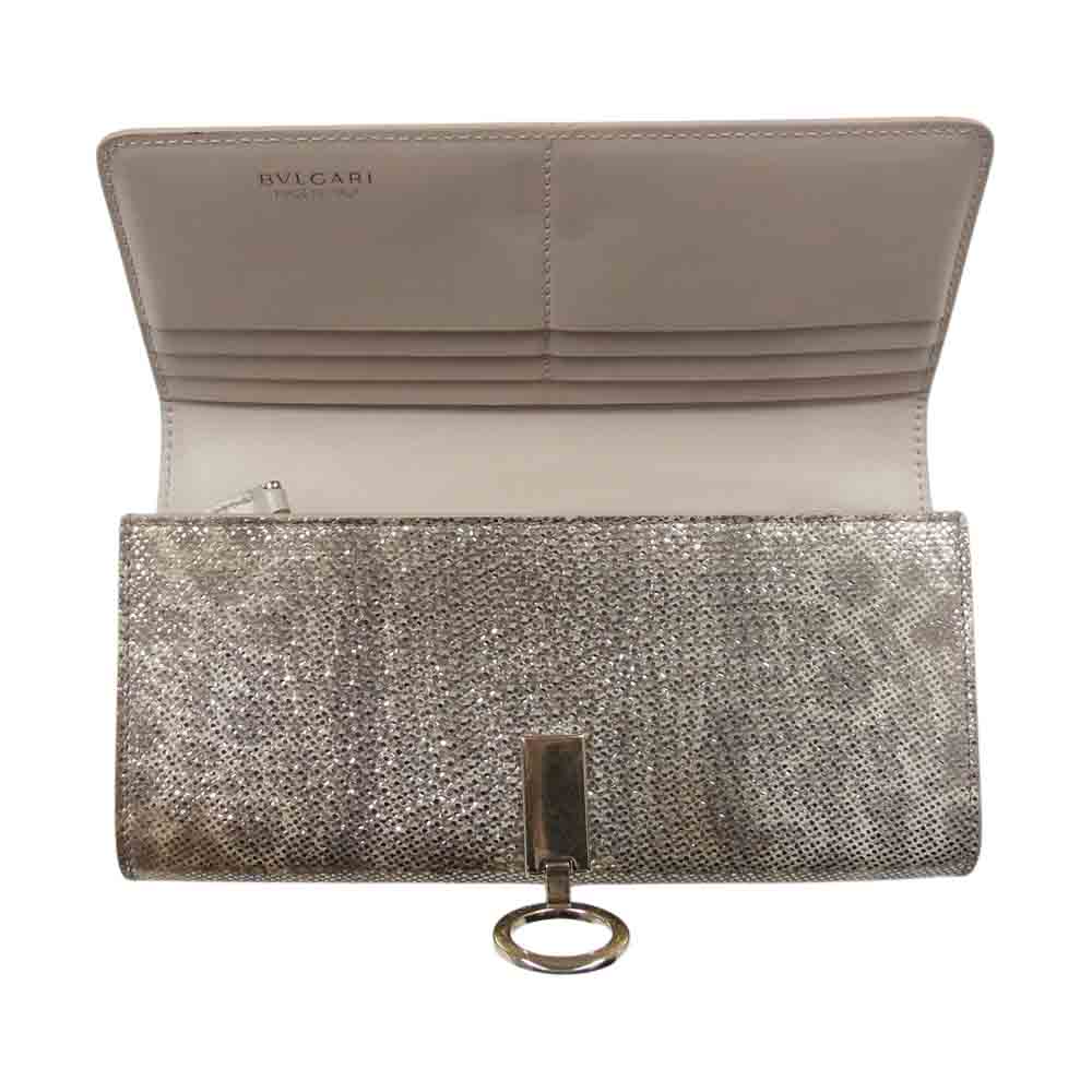 BVLGARI ブルガリ ゴールド金具 カルングスキン コンチネンタル レザー ミルキーオパール ロングウォレット ゴールド系【中古】