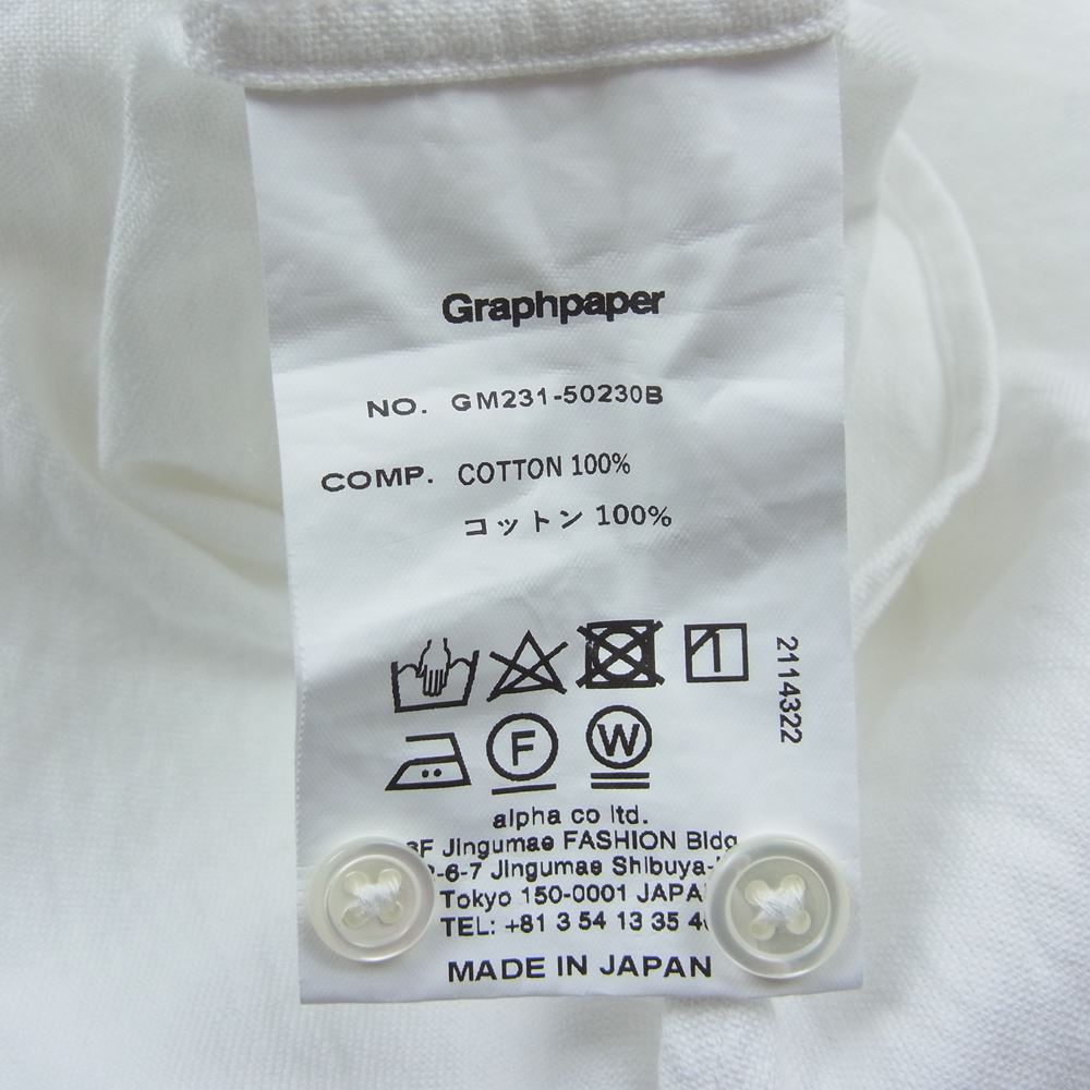 GRAPHPAPER グラフペーパー 23SS GM231-50230B Oxford Oversized L/S Band Collar Shirt オックスフォード オーバーサイズ 長袖 バンドカラー シャツ ホワイト系 F【中古】