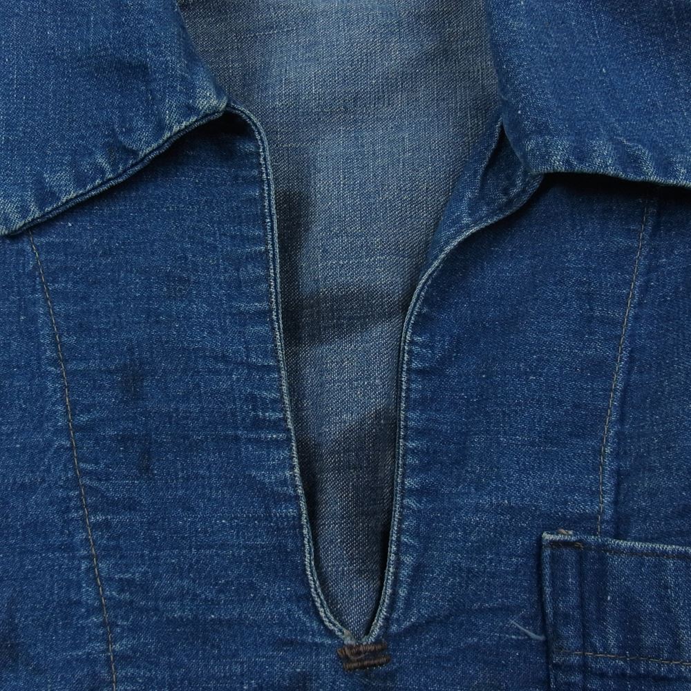 ユーエスネイビー アメリカ海軍 デニム プルオーバ― スキッパー 長袖 シャツ インディゴブルー系【中古】