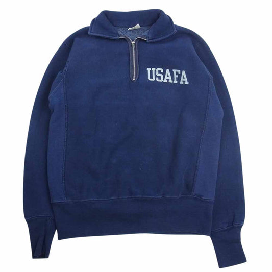 Champion チャンピオン ヴィンテージ 青単タグ 70s USAFA FALCON ZIP リバースウィーブ ハーフジップ スウェット ネイビー系 S【中古】