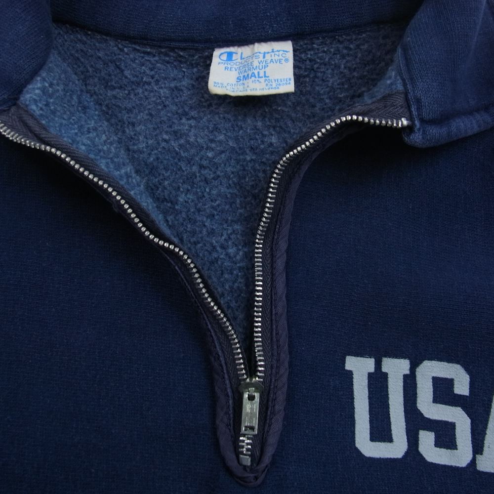 Champion チャンピオン ヴィンテージ 青単タグ 70s USAFA FALCON ZIP リバースウィーブ ハーフジップ スウェット ネイビー系 S【中古】