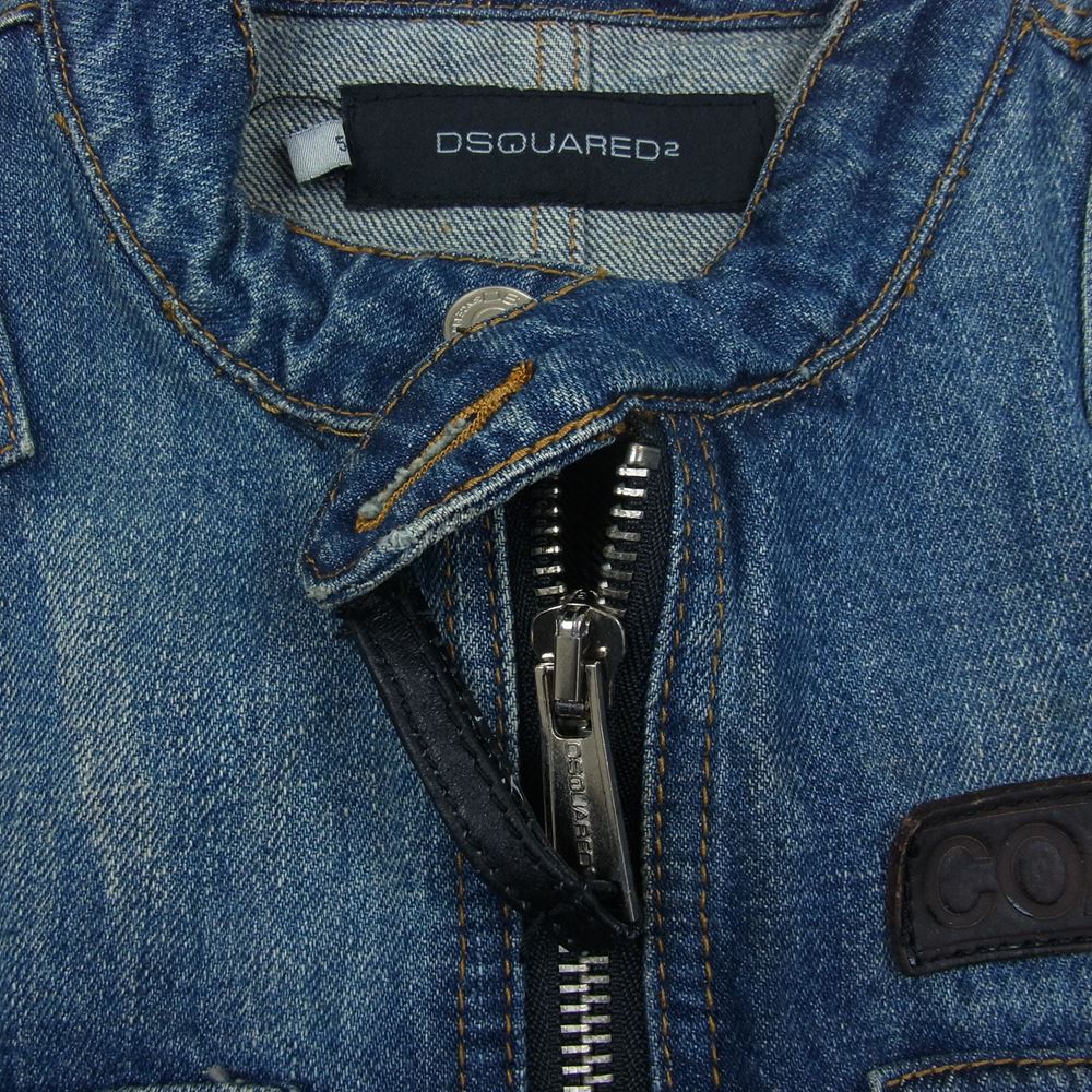 DSQUARED2 ディースクエアード COALMINER レザーパッチ フルジップ シングル デニム ライダース ジャケット インディゴブルー系 50【中古】