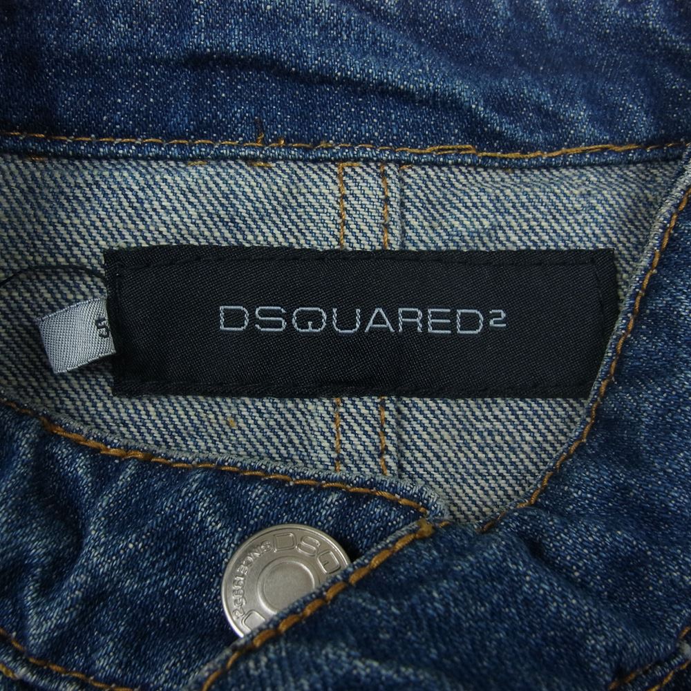 DSQUARED2 ディースクエアード COALMINER レザーパッチ フルジップ シングル デニム ライダース ジャケット インディゴブルー系 50【中古】