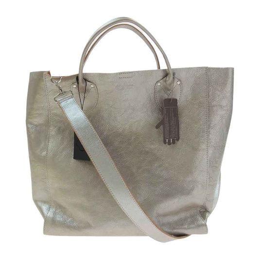 アナック オリジナルシルバーレザー タテ型 2WAY ショルダー トートバッグ シルバー系【極上美品】【中古】