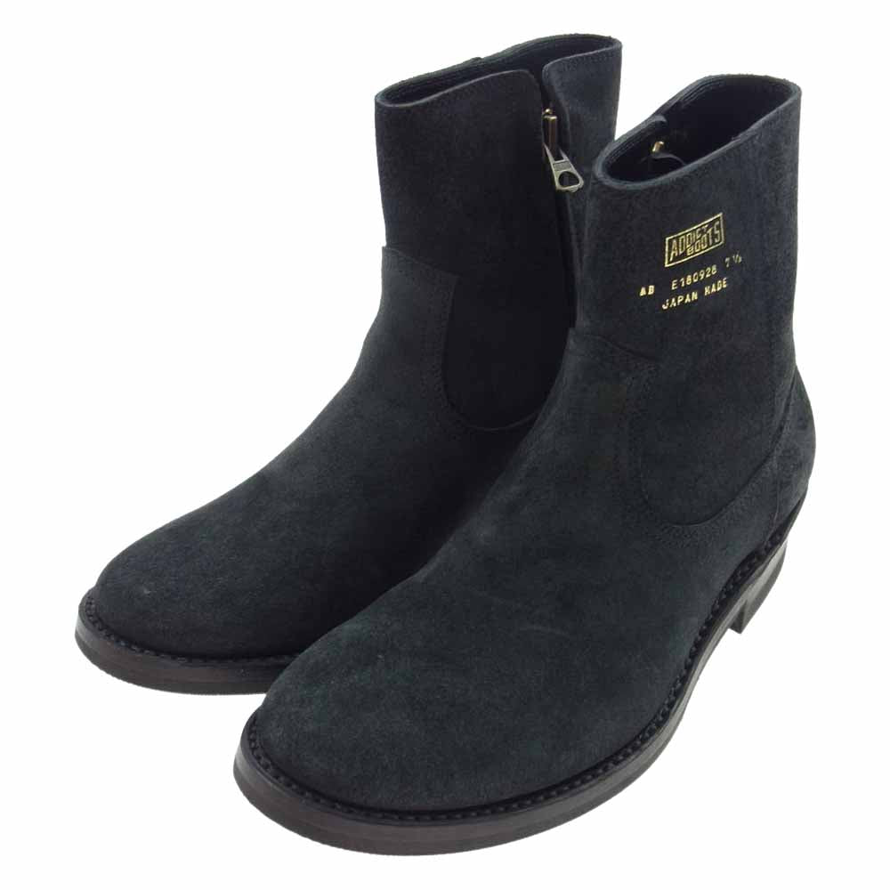 ADDICT CLOTHES アディクトクローズ Addict Boots STEERSUEDE ZIP WESTERN BOOTS ステア スウェード ジップ ウエスタン ブーツ ブラック系 US7.5【美品】【中古】