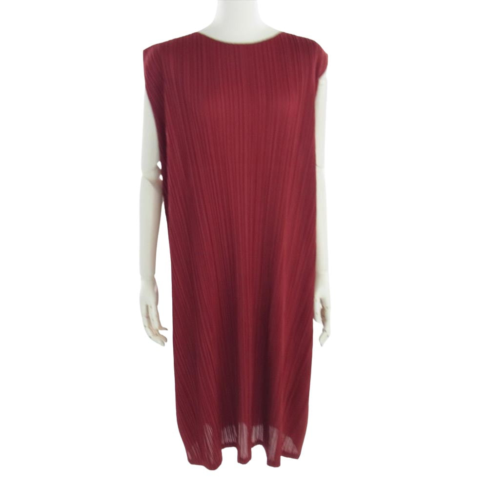 PLEATS PLEASE プリーツプリーズ イッセイミヤケ PP01-JH204-28 プリーツ加工 ノースリーブ ワンピース エンジ系 3【極上美品】【中古】