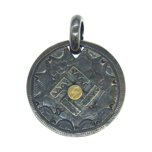 LARRY SMITH ラリースミス 13AW WESTRIDE ウエストライド K18 POINT BIRDHEAD SWASTIKA PENDANT 金メタル付き モルガン コイン スワスチカ ペンダントトップ ブラック系【中古】