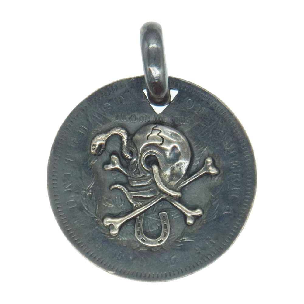 LARRY SMITH ラリースミス 13AW WESTRIDE ウエストライド K18 POINT BIRDHEAD SWASTIKA PENDANT 金メタル付き モルガン コイン スワスチカ ペンダントトップ ブラック系【中古】