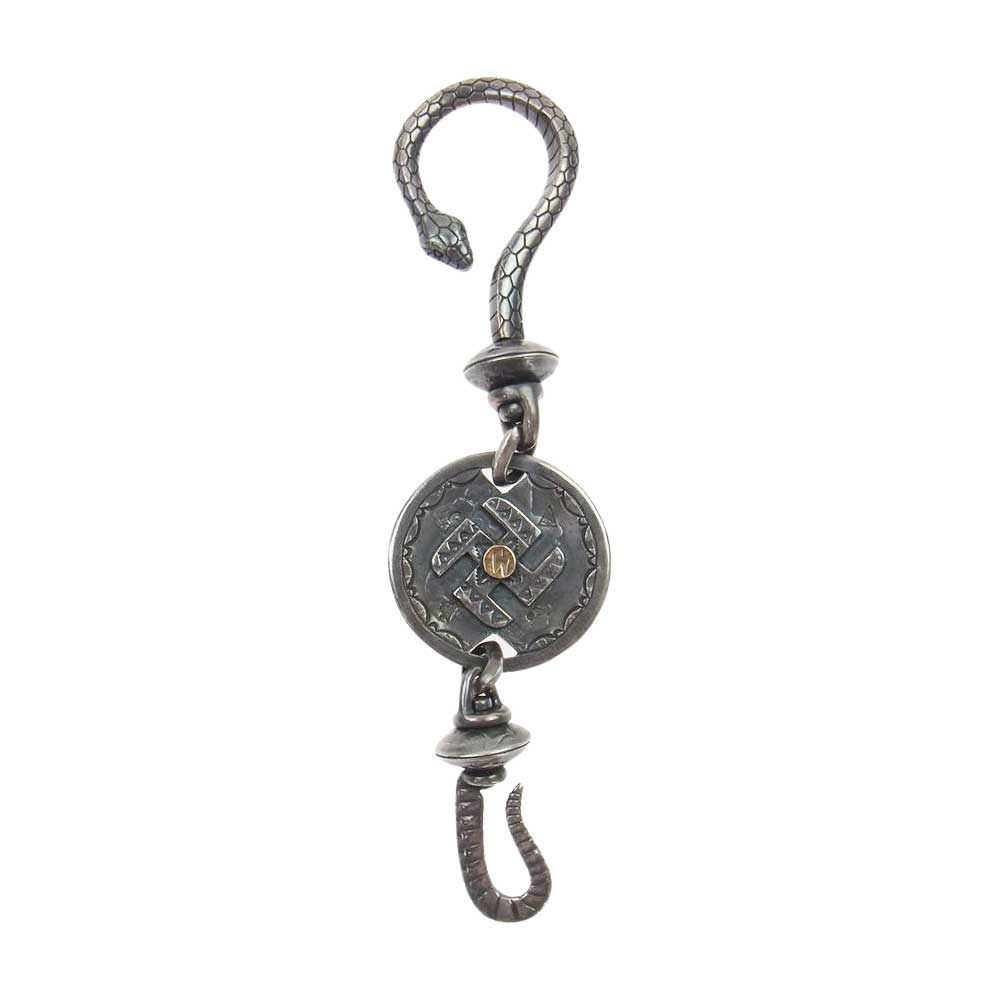 LARRY SMITH ラリースミス WESTRIDE ウエストライド K18 POINT JAWBONE SWASTIKA KEY HOOK 金メタル付き スネーク スワスチカ キーフック シルバー系【中古】