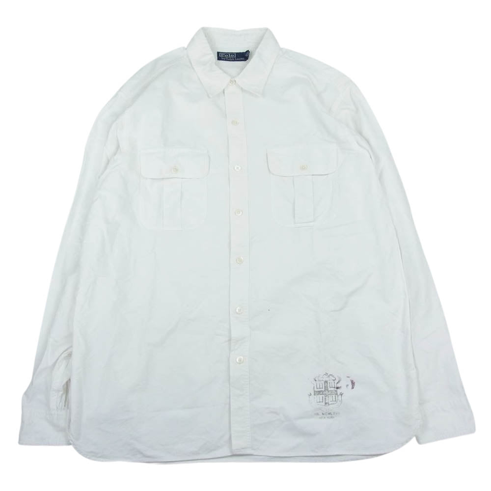 POLO RALPH LAUREN ポロ・ラルフローレン ワーク ステンシル 長袖 シャツ ホワイト系 L【中古】