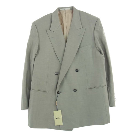 Aquascutum アクアスキュータム シルク混 ピークドラペル ロゴ釦 ダブル ジャケット グレー系 100BB5【中古】