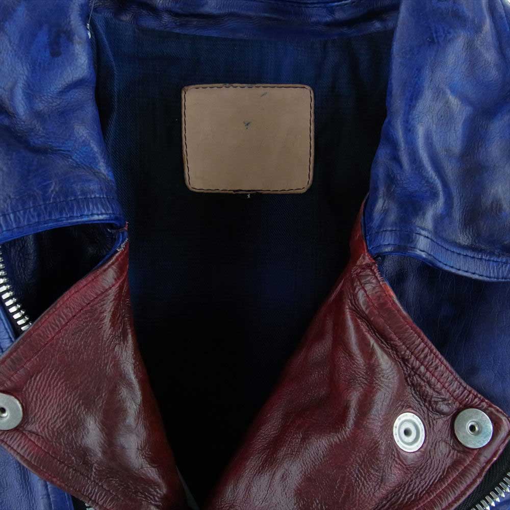 ISAMUKATAYAMA BACKLASH イサムカタヤマバックラッシュ 2035-01' JAPAN CALF GARMENT-WASH “HAND DYED” DOUBLE RIDERS ジャパンカーフ ガーメント ウォッシュ ハンド ダイ レザー ダブル ライダース ジャケット ブルー系 1【美品】【中古】