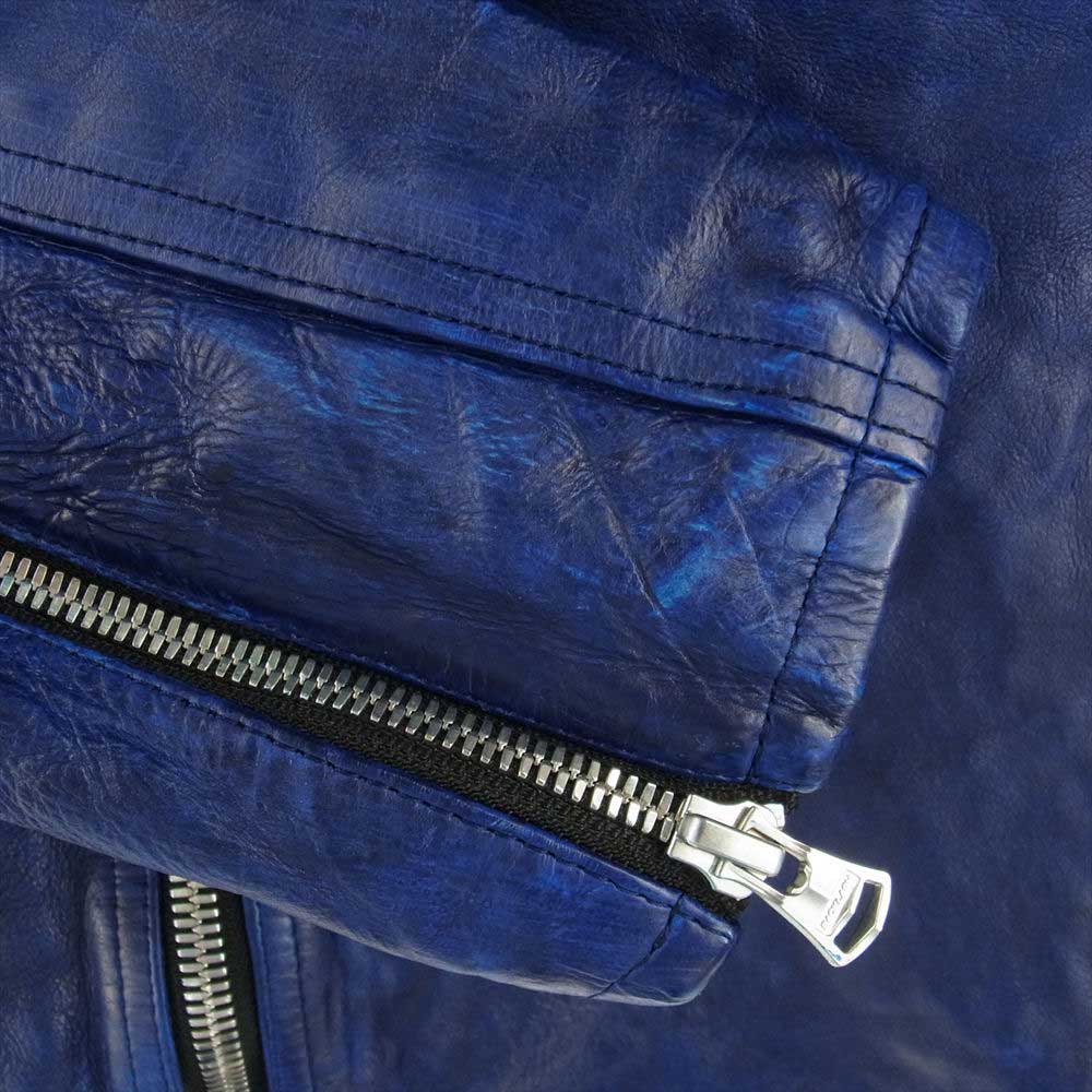 ISAMUKATAYAMA BACKLASH イサムカタヤマバックラッシュ 2035-01' JAPAN CALF GARMENT-WASH “HAND DYED” DOUBLE RIDERS ジャパンカーフ ガーメント ウォッシュ ハンド ダイ レザー ダブル ライダース ジャケット ブルー系 1【美品】【中古】