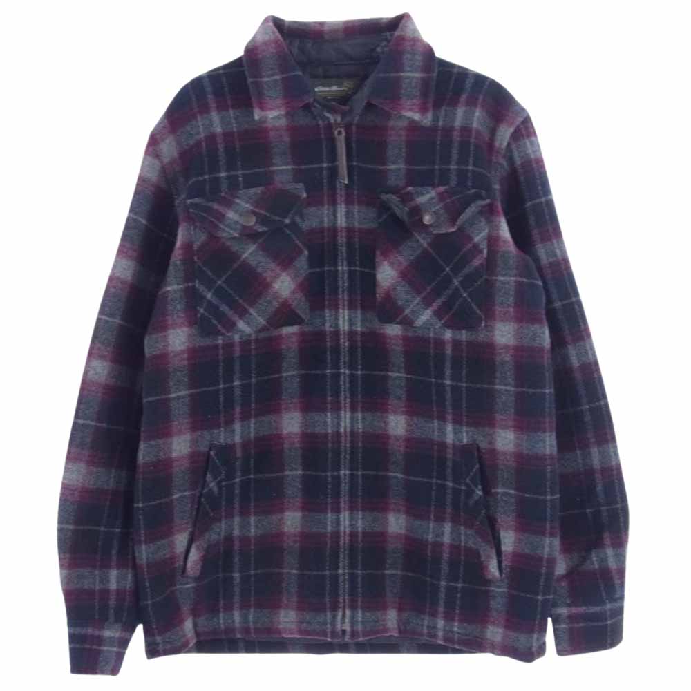 Eddie Bauer エディー・バウアー キルトライナー チェック フルジップ ブルゾン ジャケット ネイビー系 ワインレッド系 XS【中古】