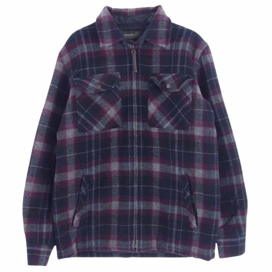 Eddie Bauer エディー・バウアー キルトライナー チェック フルジップ ブルゾン ジャケット ネイビー系 ワインレッド系 XS【中古】