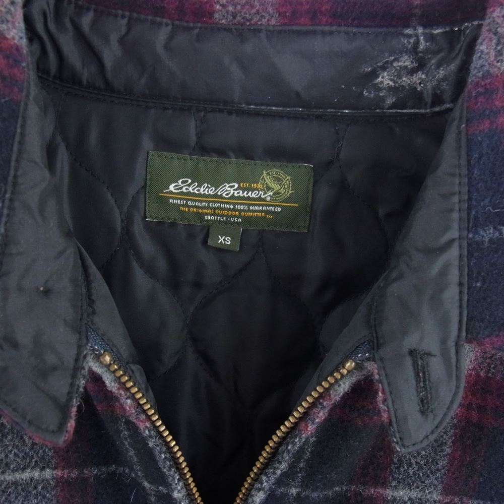 Eddie Bauer エディー・バウアー キルトライナー チェック フルジップ ブルゾン ジャケット ネイビー系 ワインレッド系 XS【中古】