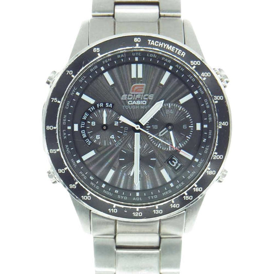 CASIO カシオ EQW-550 × EDIFICE エディフィス EQW-550D-1AJF タフソーラー 電波 時計 ブラック系 シルバー系【中古】