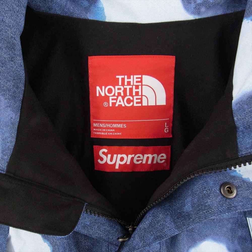 Supreme シュプリーム 21AW THE NORTH FACE ノースフェイス Bleached Denim Print Mountain Jacket ブリーチ デニム マウンテンジャケット パーカー ブルー系 L【中古】
