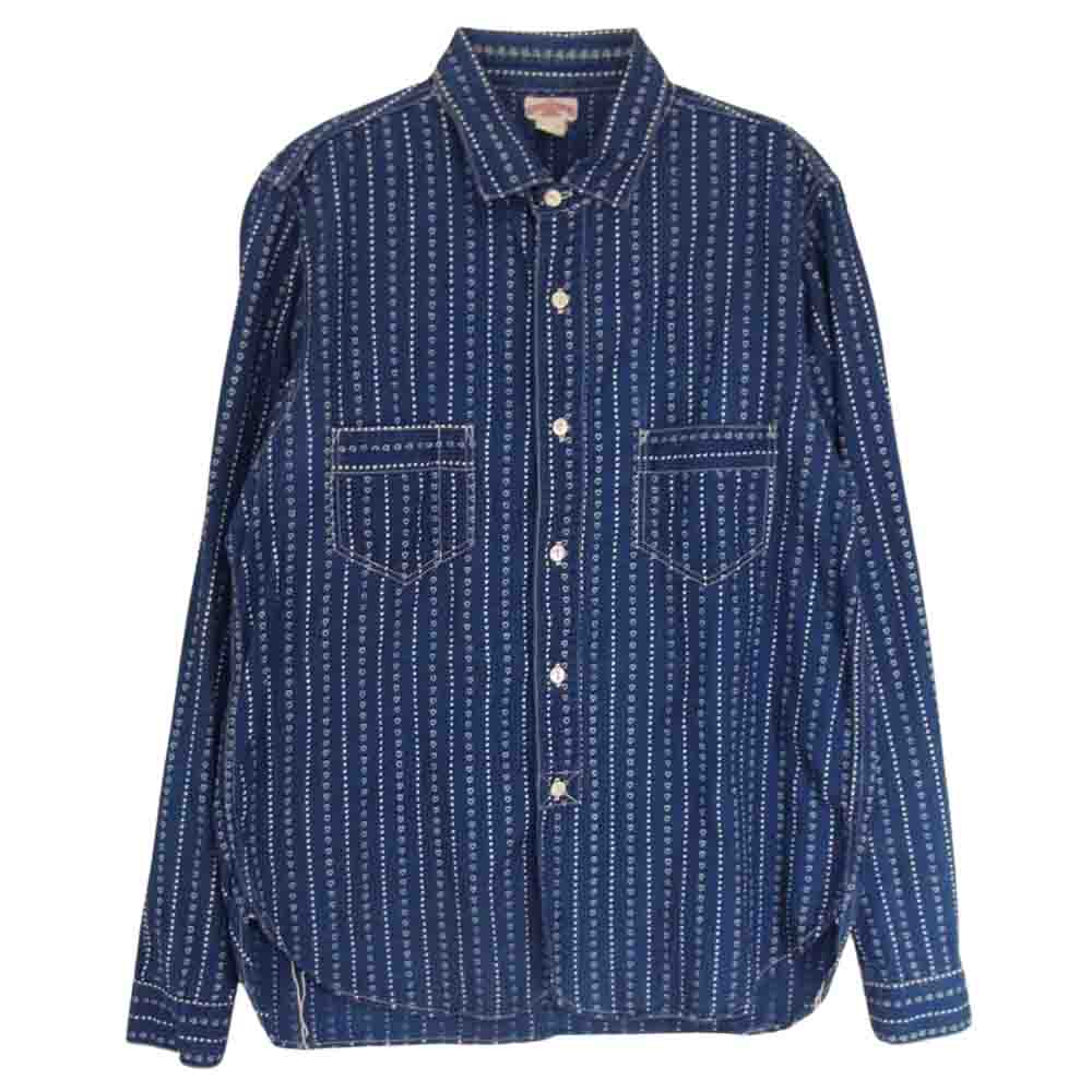 The REAL McCOY'S ザリアルマッコイズ DOUBLE DIAMOND ハート ウォバッシュ ワークシャツ インディゴ 長袖 シャツ  ブルー系 15【中古】