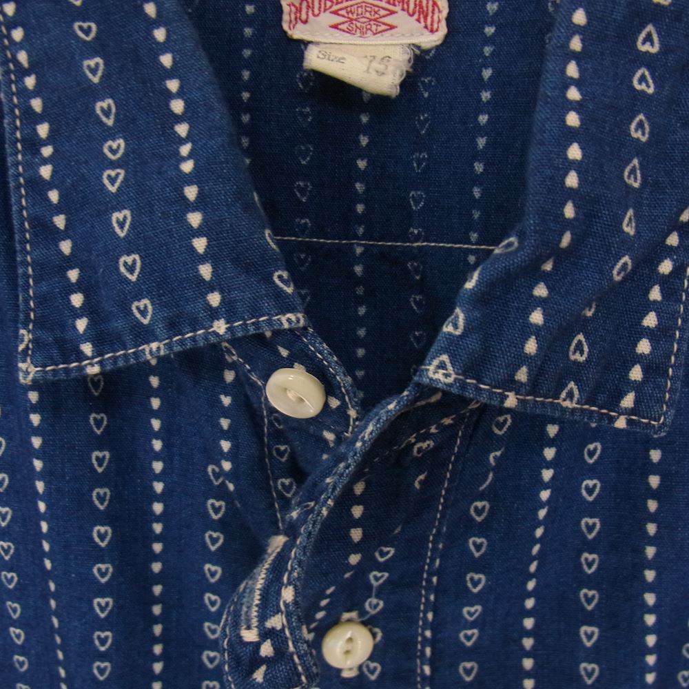 The REAL McCOY'S ザリアルマッコイズ DOUBLE DIAMOND ハート ウォバッシュ ワークシャツ インディゴ 長袖 シャツ  ブルー系 15【中古】