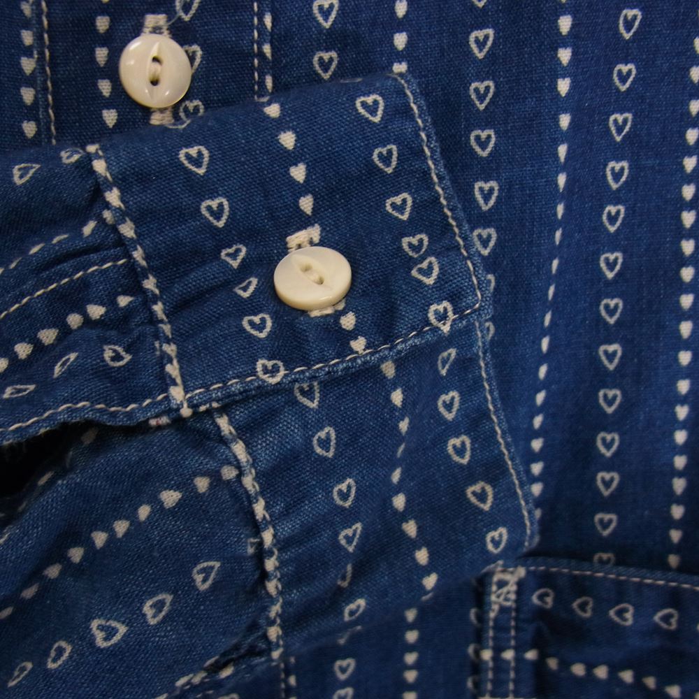 The REAL McCOY'S ザリアルマッコイズ DOUBLE DIAMOND ハート ウォバッシュ ワークシャツ インディゴ 長袖 シャツ  ブルー系 15【中古】