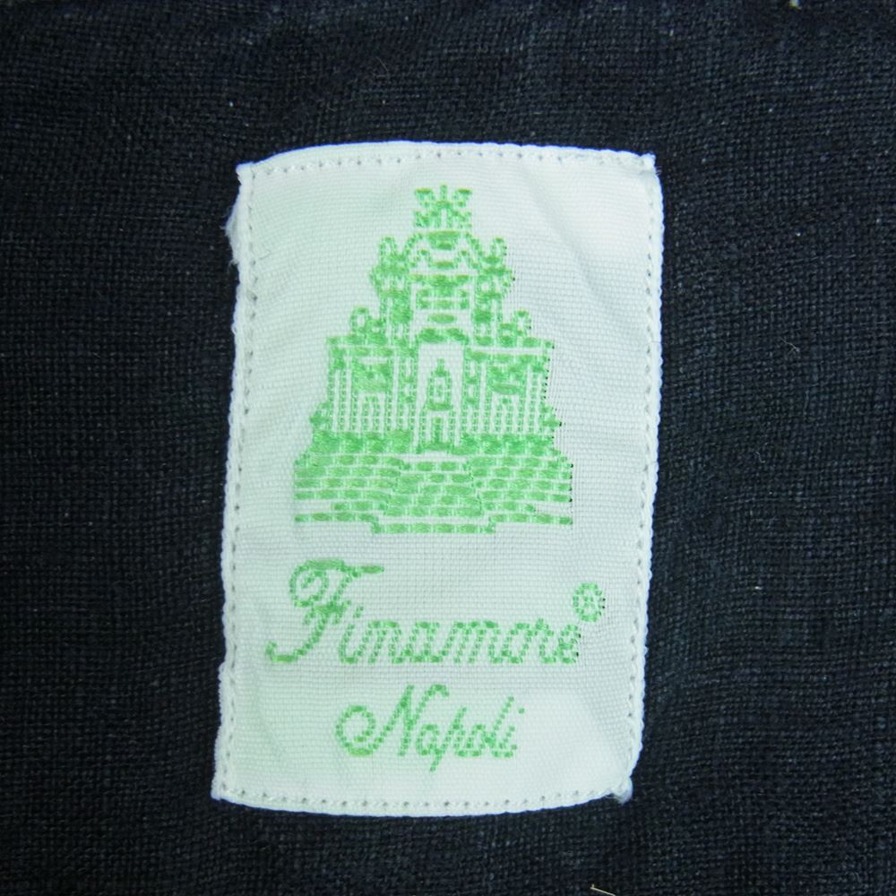 FINAMORE フィナモレ コットンリネン 麻 半袖 オープンカラー シャツ イタリア製 黒に近いダークネイビー系 14.5【中古】