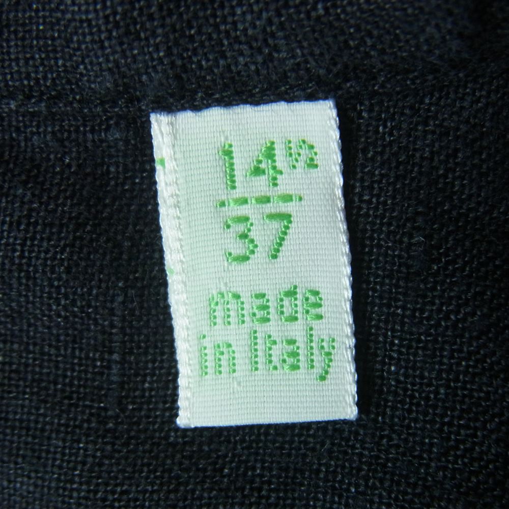 FINAMORE フィナモレ コットンリネン 麻 半袖 オープンカラー シャツ イタリア製 黒に近いダークネイビー系 14.5【中古】