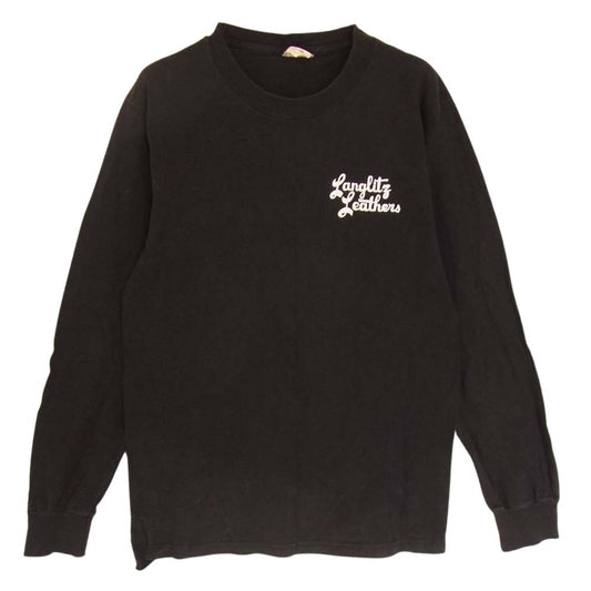 LANGLITZ LEATHERS ラングリッツレザーズ Cut and Sewn ロゴ プリント クルーネック ロンT 長袖 Tシャツ ブラック系 S【中古】