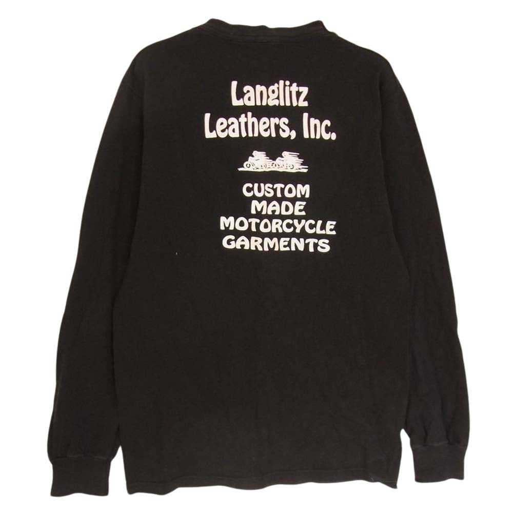 LANGLITZ LEATHERS ラングリッツレザーズ Cut and Sewn ロゴ プリント クルーネック ロンT 長袖 Tシャツ ブラック系 S【中古】