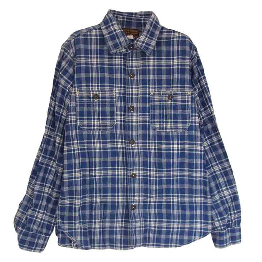 FREEWHEELERS フリーホイーラーズ The UNION SPECIAL OVERALLS ユニオンスペシャルオーバーオールズ 長袖 チェック シャツ マチ付 ネイビー系 14【中古】