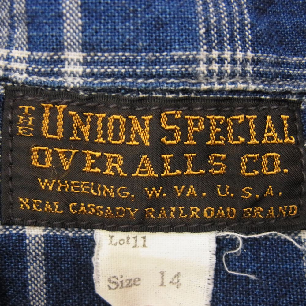FREEWHEELERS フリーホイーラーズ The UNION SPECIAL OVERALLS ユニオンスペシャルオーバーオールズ 長袖 チェック シャツ マチ付 ネイビー系 14【中古】