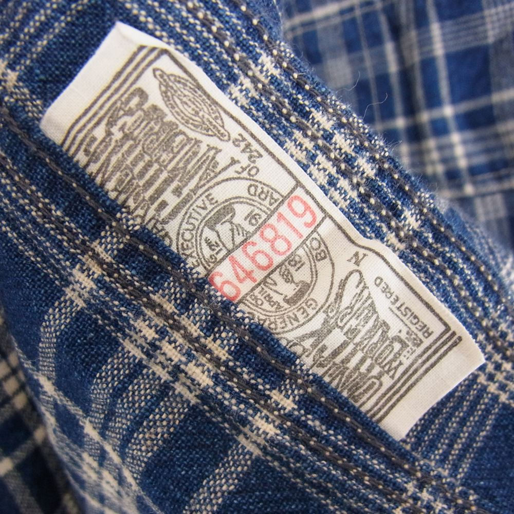 FREEWHEELERS フリーホイーラーズ The UNION SPECIAL OVERALLS ユニオンスペシャルオーバーオールズ 長袖 チェック シャツ マチ付 ネイビー系 14【中古】
