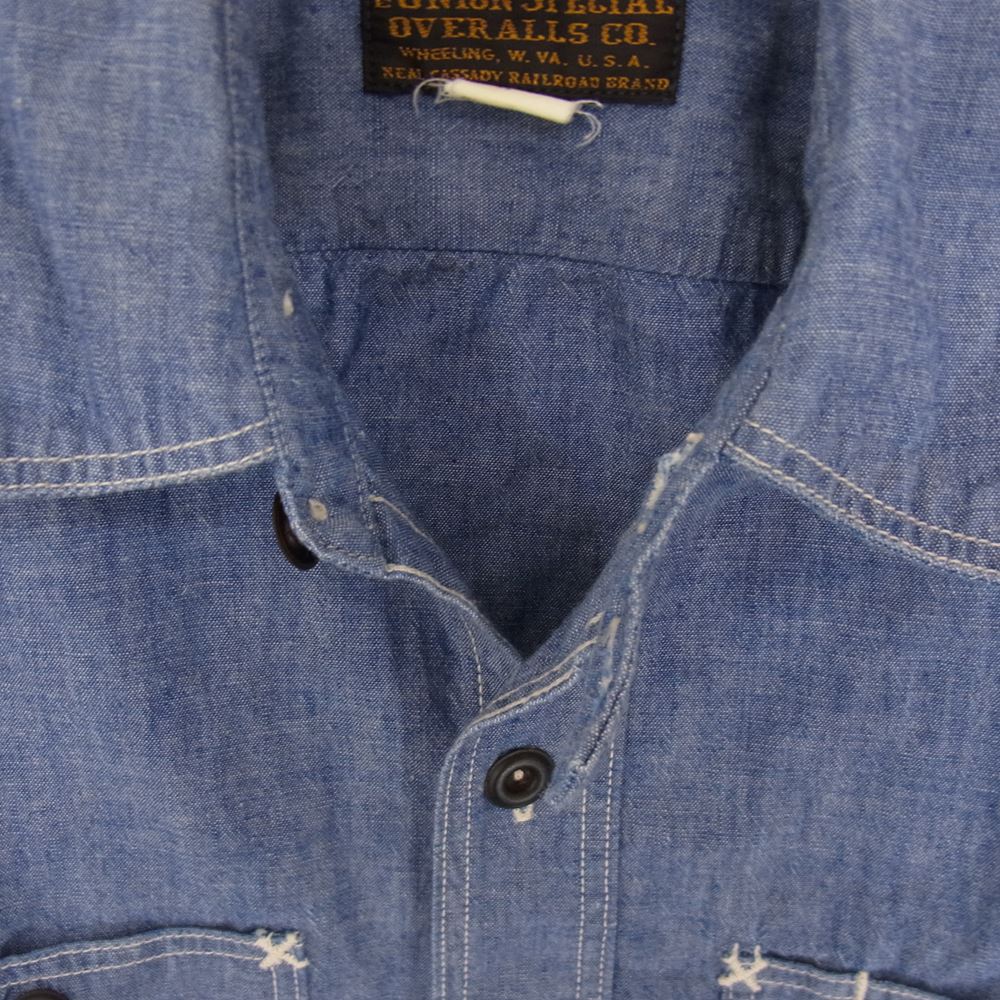 FREEWHEELERS フリーホイーラーズ The UNION SPECIAL OVERALLS ユニオンスペシャルオーバーオールズ 長袖 シャンブレー シャツ マチ付 ブルー系 14【中古】