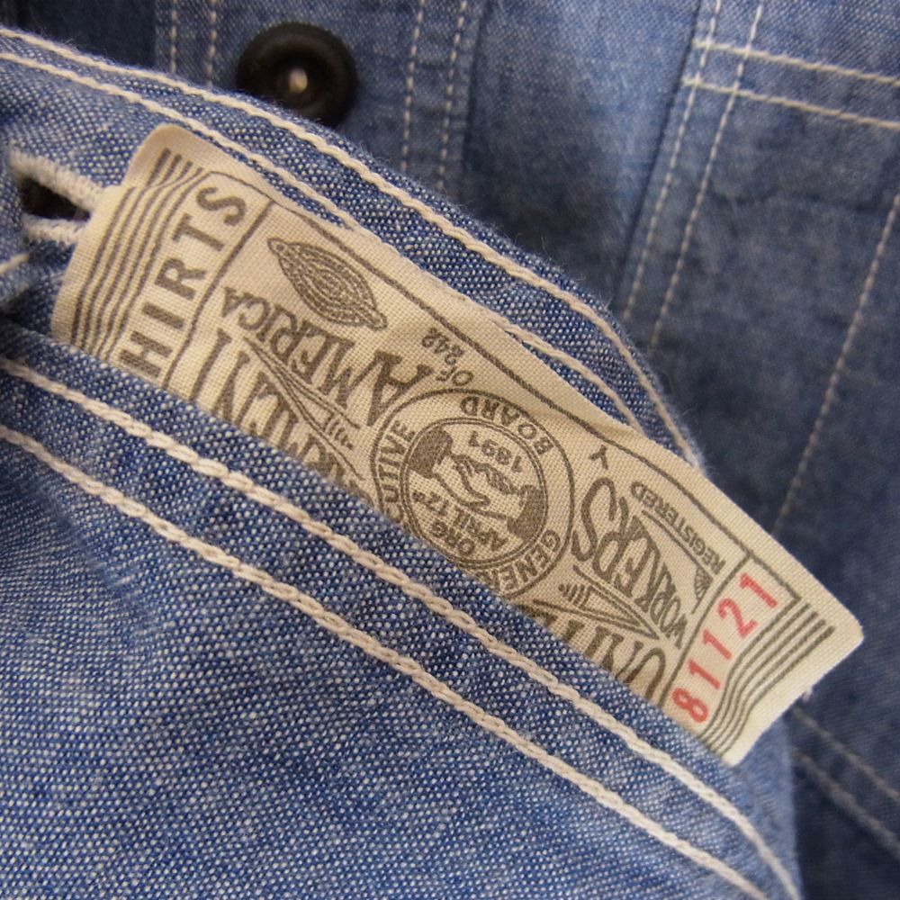 FREEWHEELERS フリーホイーラーズ The UNION SPECIAL OVERALLS ユニオンスペシャルオーバーオールズ 長袖 シャンブレー シャツ マチ付 ブルー系 14【中古】
