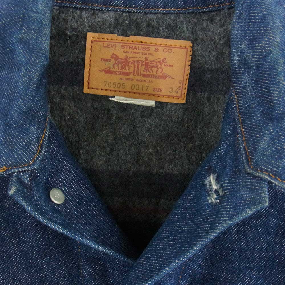 Levi's リーバイス 70505-0317 70s TROY ヴィンテージ ブランケット デニム ジャケット スモールe 刻印52 濃紺 インディゴブルー系 34【中古】