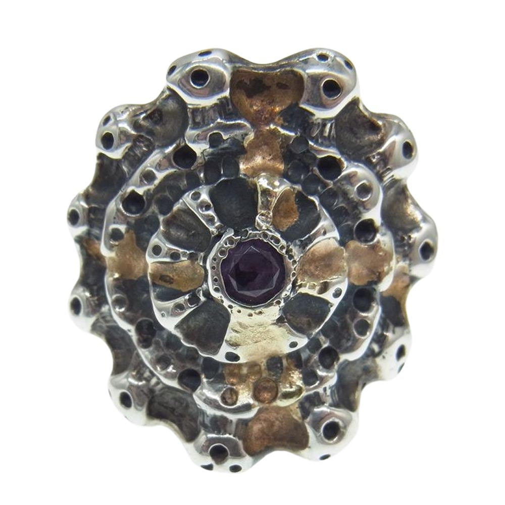 BILL WALL LEATHER ビルウォールレザー R394 ギャランティ付属 SUN RING 18Kオーバーレイ サン リング w/パープルストーン シルバー系 約17.5号【中古】