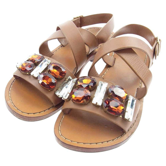 MARNI マルニ レザー ビジュー フラット サンダル ライトブラウン系 36【中古】