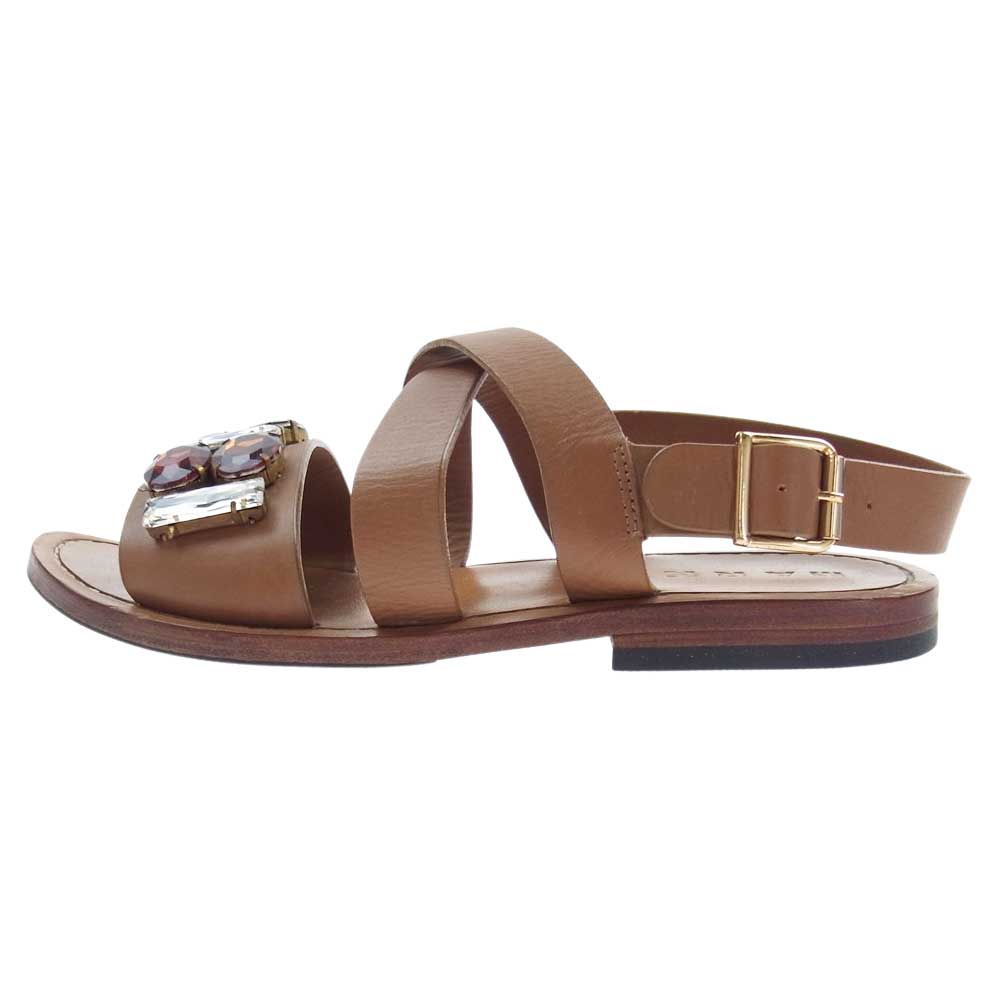 MARNI マルニ レザー ビジュー フラット サンダル ライトブラウン系 36【中古】