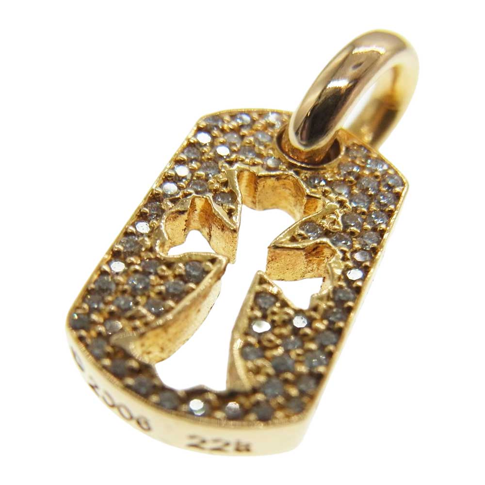 CHROME HEARTS クロムハーツ（原本無） 22K DT TNY CO CRS P/D タイニー カットアウト クロス ドッグタグ パヴェ ダイヤ チャーム ゴールド系【中古】