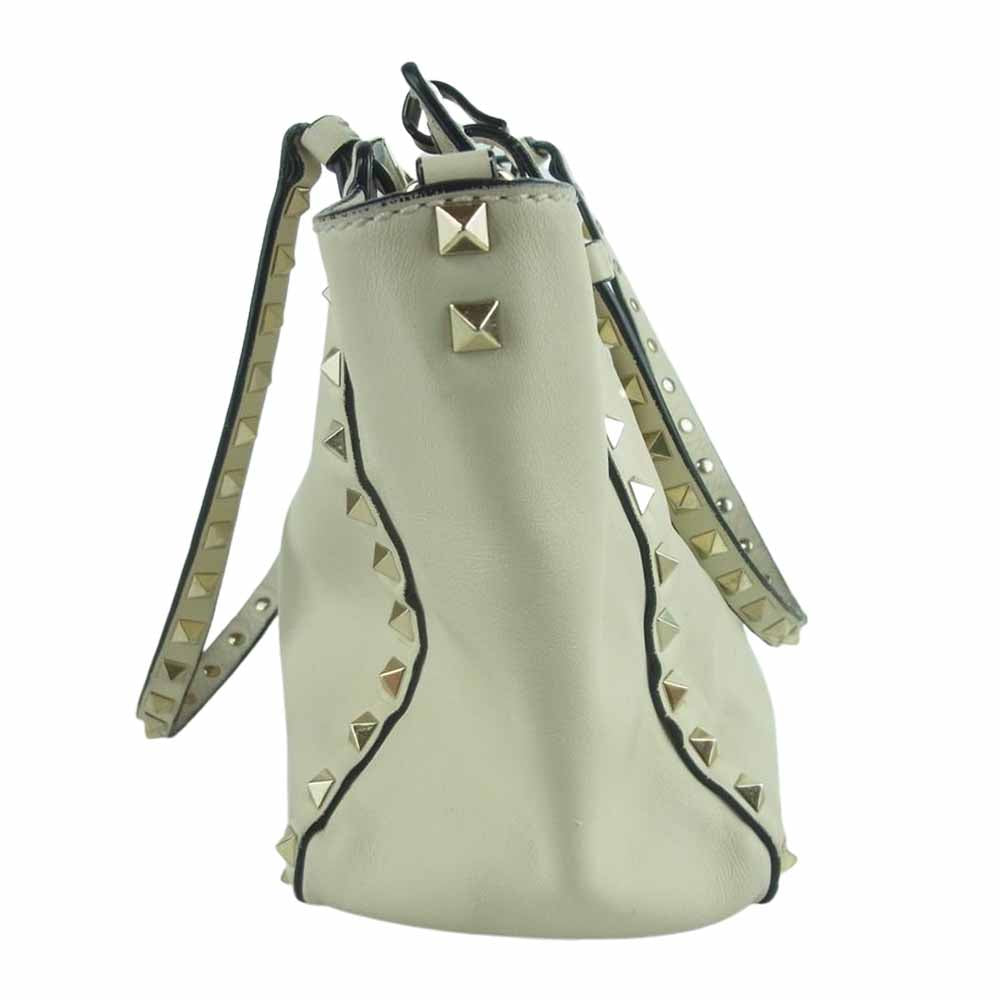 VALENTINO ヴァレンティノ ロックスタッズ レザー 2WAY ハンド ショルダー バッグ イタリア製 ベージュ系【中古】