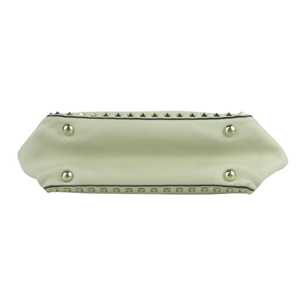 VALENTINO ヴァレンティノ ロックスタッズ レザー 2WAY ハンド ショルダー バッグ イタリア製 ベージュ系【中古】